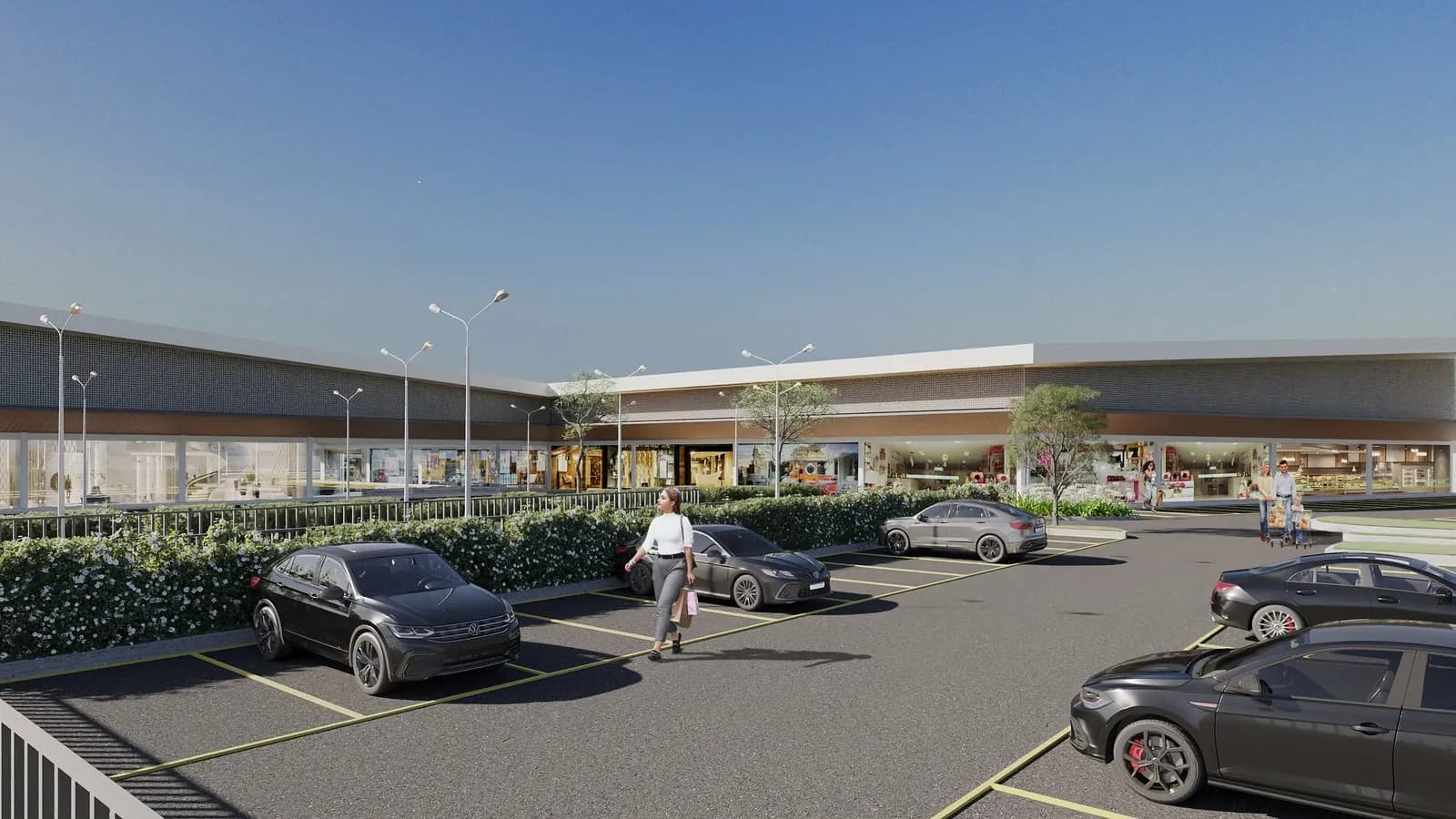 Estacionamento em frente às lojas