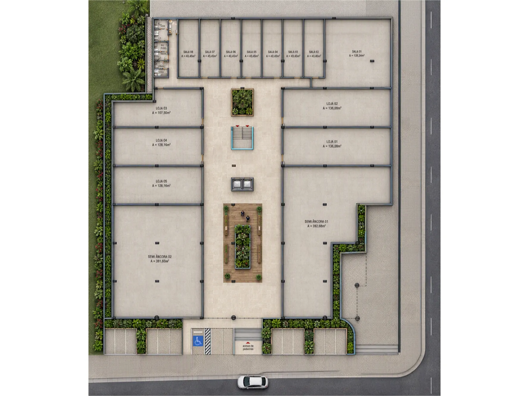 Piazza Nicomedes: Planta do térreo · Serviços